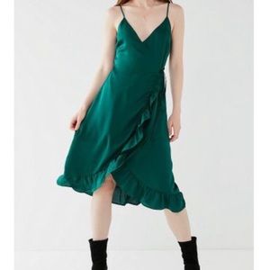 Urban Outfitters Green Ruffle Hem Midi Wrap Dress!